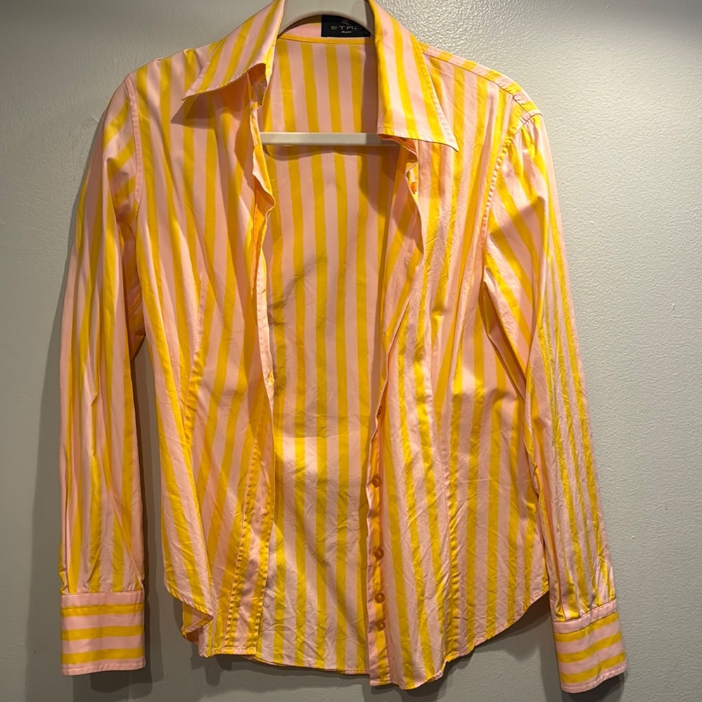 FINAL SALE ‼️Etro Yellow Casual Button Down Shirt with Stripes